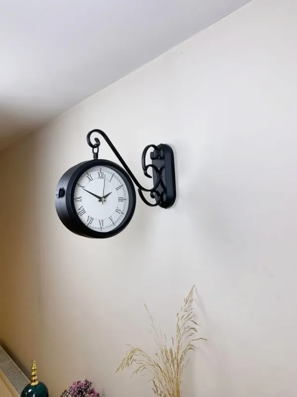 Çift Taraflı Romen İstasyon Duvar Saati - 36x25 cm