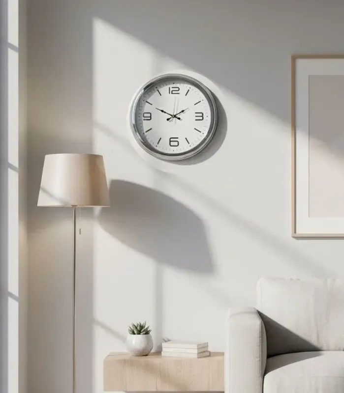 Metal Krom Şık Duvar Saati | 40 cm | Butik Saat