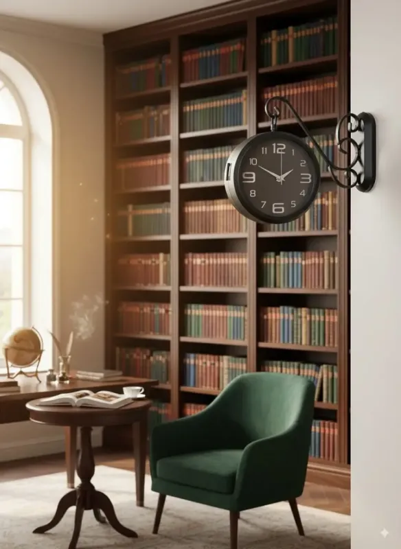 Çift Taraflı Modern İstasyon Duvar Saati - 36x25 cm