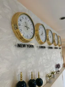 40 cm Gold Metal Tabelalı Desenli Kadran Ülke Başkenti Dünya Duvar Saati