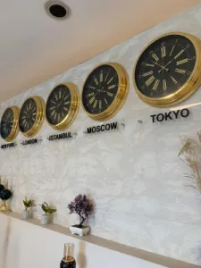 40 cm Gold Metal Tabelalı Siyah Kadran Ülke Başkenti Dünya Duvar Saati