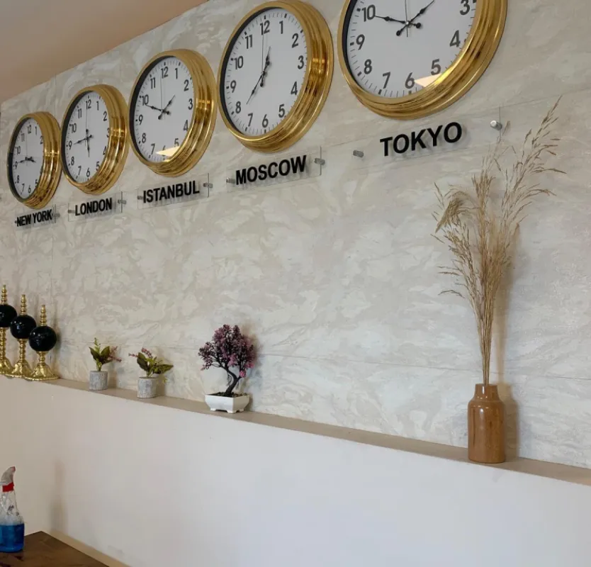40 cm Gold Metal Tabelalı Rakamlı Ülke Başkenti Dünya Duvar Saati