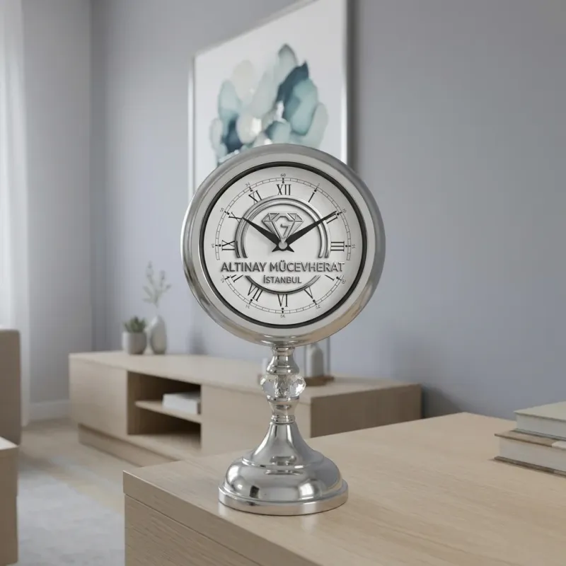 Kristal Ayaklı Krom Promosyon Masa Saati | 30×17 cm | Butik Saat