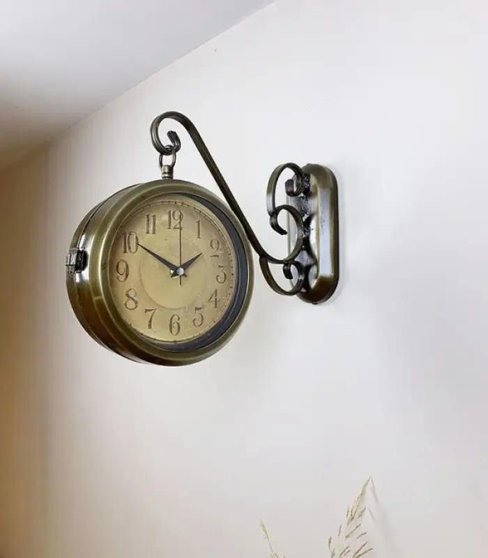 Çift Taraflı Vintage İstasyon Duvar Saati - 36x25 cm