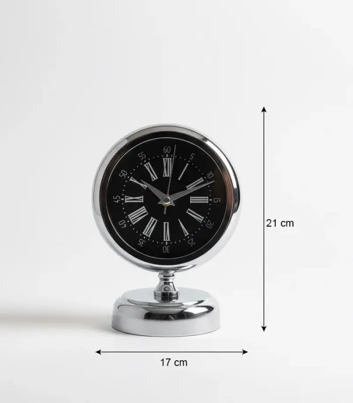 Metal Krom Masa Saati Cesur Modeli | 21x17 cm | Butik Saat