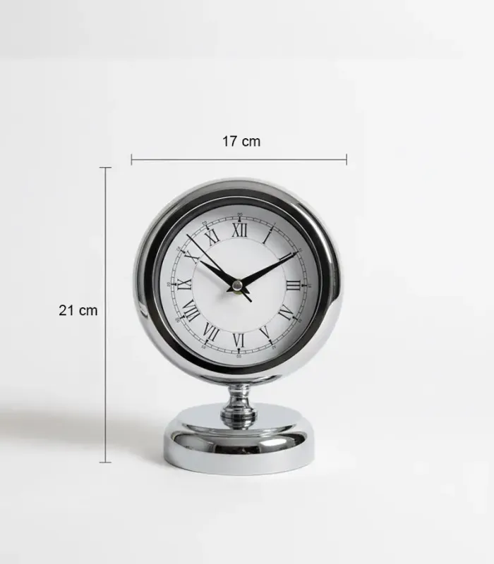 Metal Krom Masa Saati Retro Modeli | 21x17 cm | Butik Saat