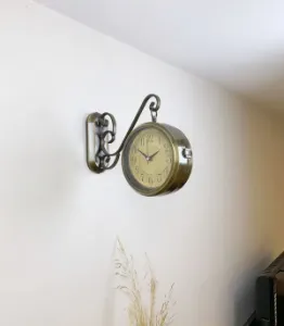 Çift Taraflı Vintage İstasyon Duvar Saati - 36x25 cm