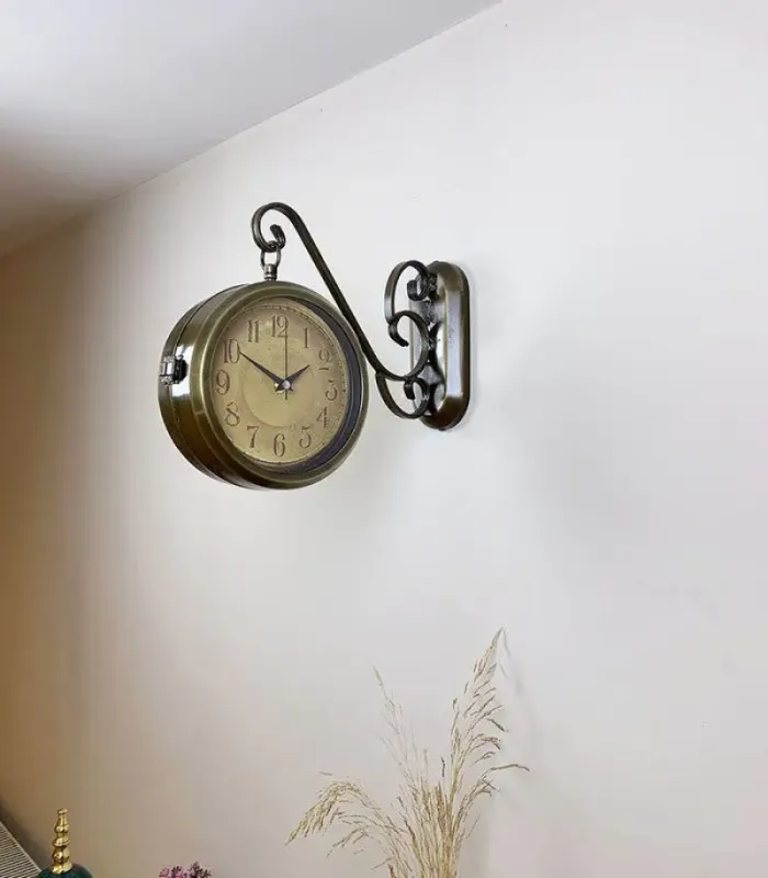 Çift Taraflı Vintage İstasyon Duvar Saati - 36x25 cm