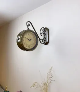 Çift Taraflı Vintage İstasyon Duvar Saati - 36x25 cm