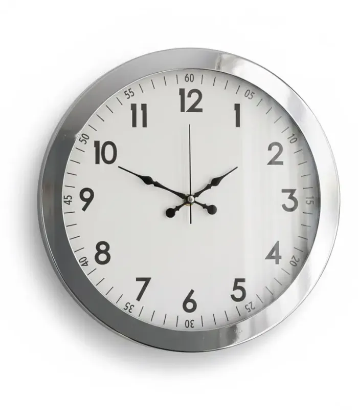 Metal Ofis Krom Duvar Saati | 36 cm | Butik Saat