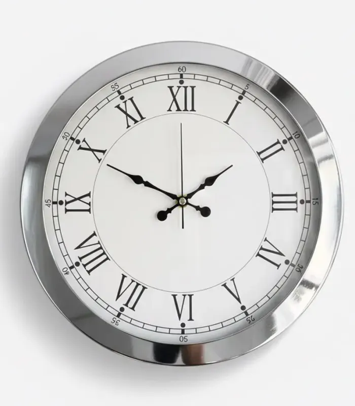 Metal Retro Krom Duvar Saati | 36 cm | Butik Saat