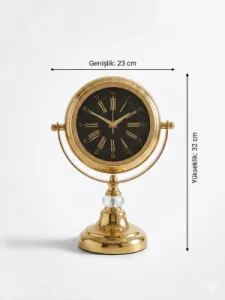 Gold Metal Masa Saati – Şık Tasarım Nostaljik Ofis ve Ev Aksesuarı - 32x23 cm