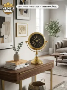 Gold Metal Masa Saati – Şık Tasarım Nostaljik Ofis ve Ev Aksesuarı - 32x23 cm