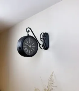 Toptan Çift Taraflı Siyah İstasyon Duvar Saati - 36x25 cm