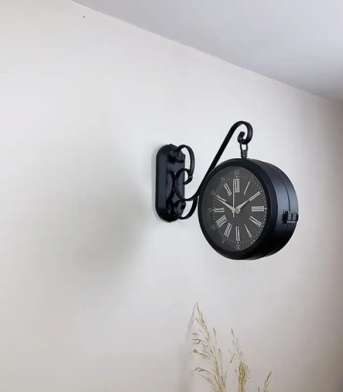 Toptan Çift Taraflı Siyah İstasyon Duvar Saati - 36x25 cm