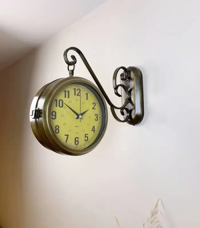 Toptan Çift Taraflı Anque İstasyon Duvar Saati - 36x25 cm