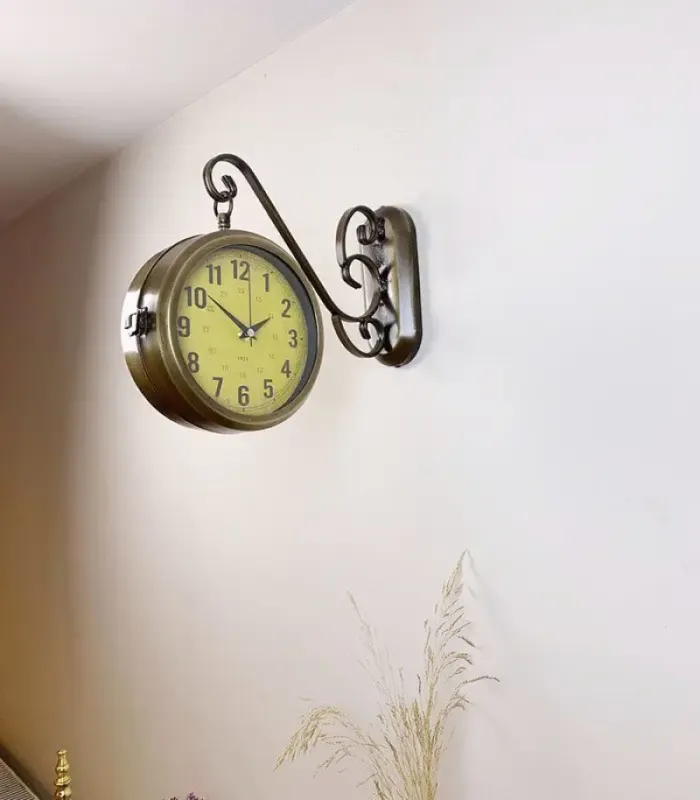 Toptan Çift Taraflı Anque İstasyon Duvar Saati - 36x25 cm