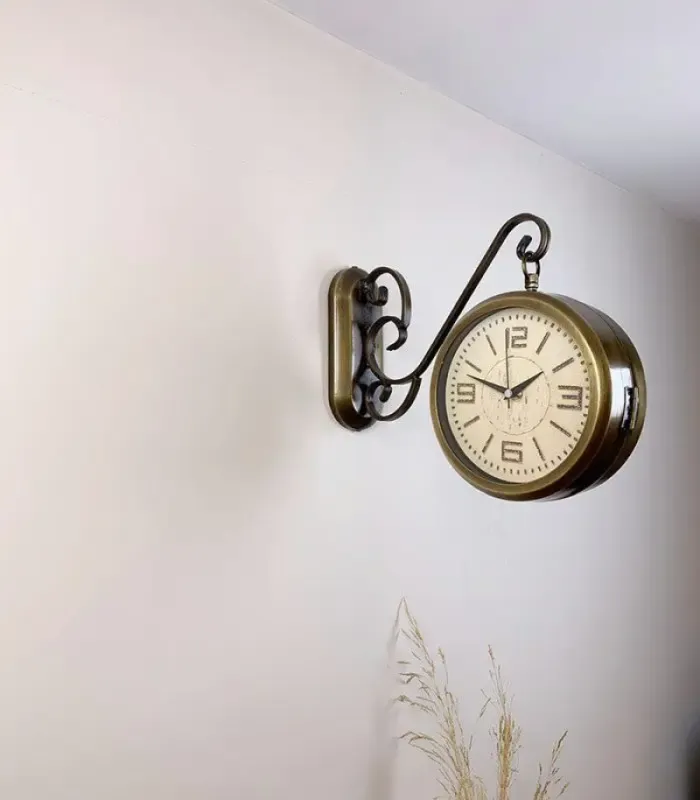 Toptan Çift Taraflı Antiquing İstasyon Duvar Saati - 36x25 cm