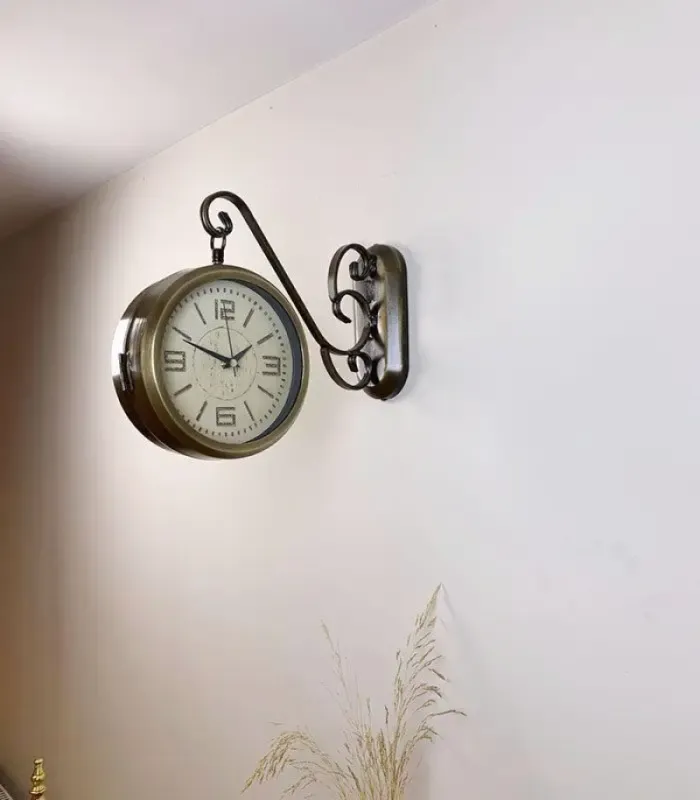 Toptan Çift Taraflı Antiquing İstasyon Duvar Saati - 36x25 cm