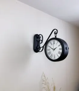 Toptan Çift Taraflı Modern İstasyon Duvar Saati - 36x25 cm