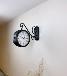 Toptan Çift Taraflı Modern İstasyon Duvar Saati - 36x25 cm