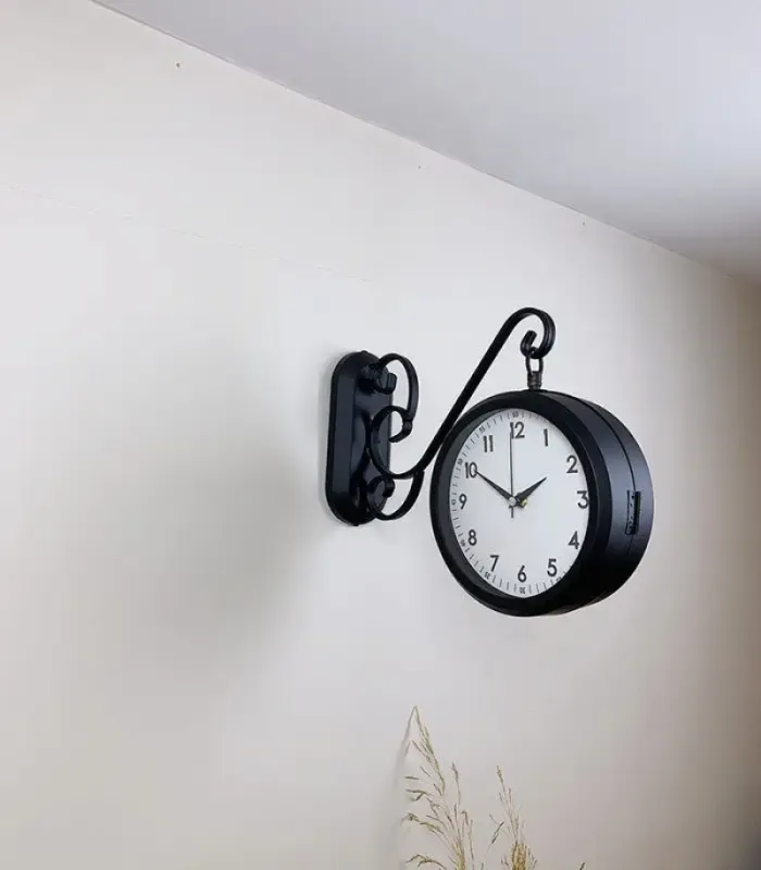 Toptan Çift Taraflı Klasik İstasyon Duvar Saati - 36x25 cm