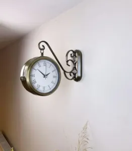 Toptan Çift Taraflı Romen İstasyon Duvar Saati - 36x25 cm