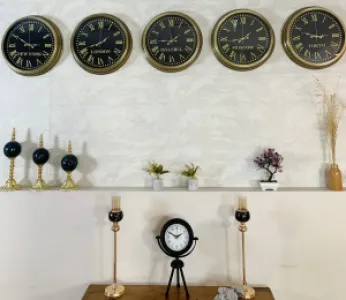 40 cm Eskitme Metal 5 li Set Otel Dünya Saatleri Duvar Saati