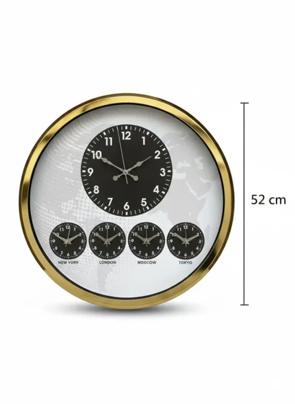 Toptan 52 cm Metal Gold Dünya Saatleri Duvar Saatleri