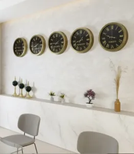 36 cm Eskitme Metal 5 li Set Otel Dünya Saatleri Duvar Saati