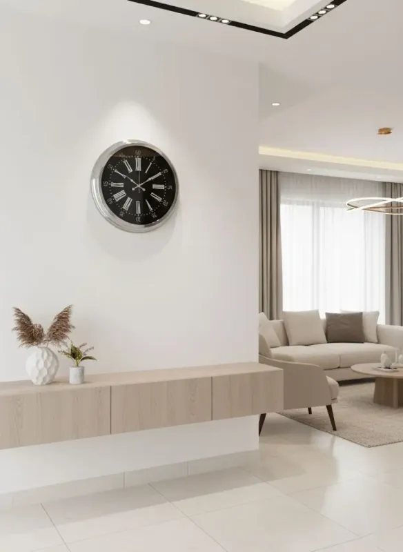 Toptan 40 cm Metal Krom Duvar Saati – Modern ve Lüks Tasarım