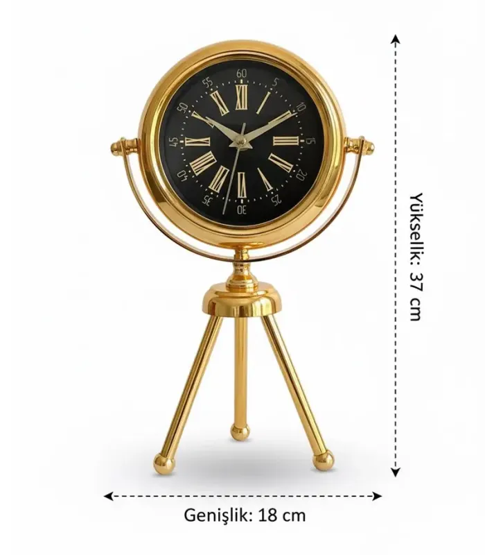 Toptan Mini Tripod Şık Gold Masa Saati | 37x18 cm | Butik Saat