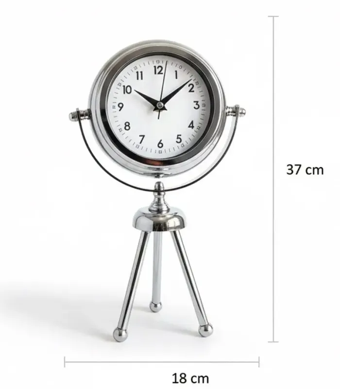 Toptan Mini Tripod Krom Masa Saati Modeli | 37x18 cm | Butik Saat