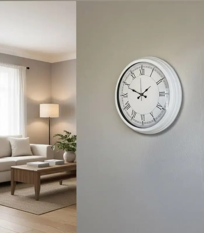 Toptan Dekoratif Retro Beyaz Duvar Saati | 40 cm | Butik Saat