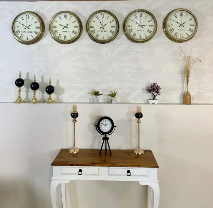 Dünya Saatleri Duvar Saati 40 cm Eskitme Metal 5’li Seti
