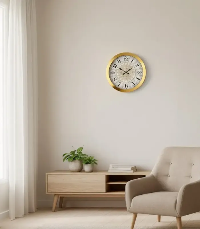 Toptan Metal Zengin Lüks Gold Duvar Saati | 36 cm | Butik Saat