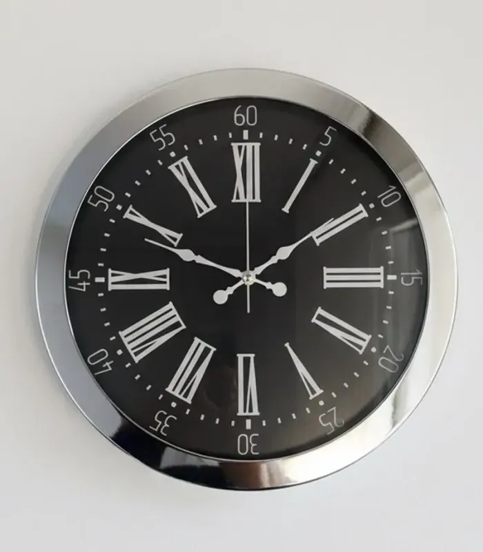 Toptan Metal Tasarım Krom Duvar Saati | 36 cm | Butik Saat