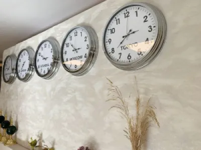 Ülke Saatleri Klasik Duvar Saati 40 cm Krom Metal 5’li Seti
